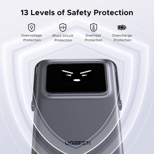 UGREEN PB572 Uno trådløs ekstern batteri, 10000mAh, 20W, PD + FQI, 1 x QI - 1 x USB-C, Grå
