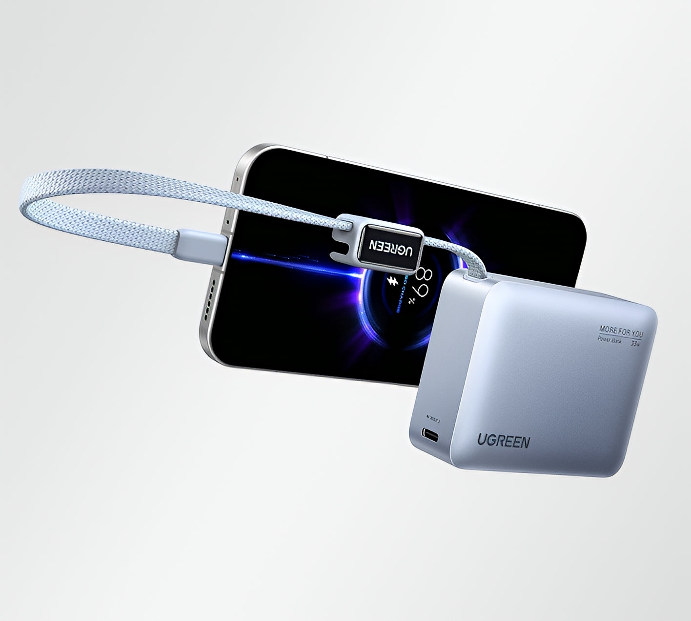Ekstern batteri UGREEN PB584 (75173B), 10000mAh, 33W, QC + PD, 1 x USB-A - 2 x USB-C, Blå