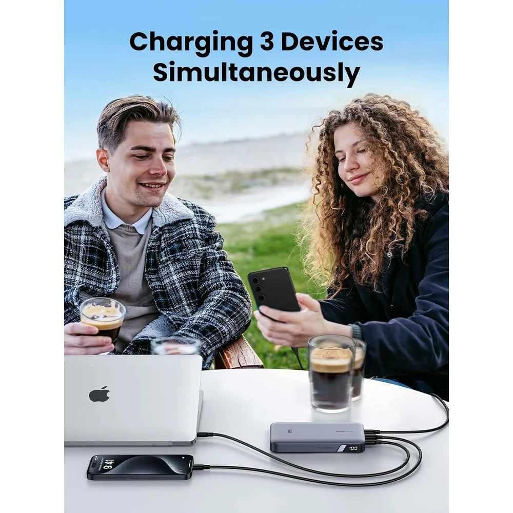 UGREEN PB720 Nexode eksternt batteri, 20000 mAh, 100 W, QC + PD, 1 x USB-A - 2 x USB-C, grå 