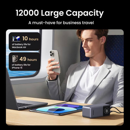 UGREEN PB724 Eksternt batteri, 12000 mAh, 100 W, QC + PD, 1 x USB-A - 1 x USB-C, grå 