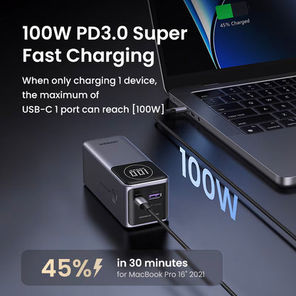 UGREEN PB724 Eksternt batteri, 12000 mAh, 100 W, QC + PD, 1 x USB-A - 1 x USB-C, grå 