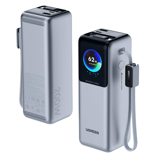 Ekstern batteri UGREEN PB728 (75702B), 25000mAh, 200W, QC + PD, 1 x USB-A - 3 x USB-C, Grå