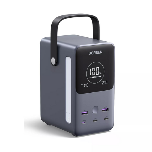 Ekstern batteri UGREEN PB770, 48000mAh, 300W, QC + PD, 2 x USB-A - 3 x USB-C, Grå, Reseglet