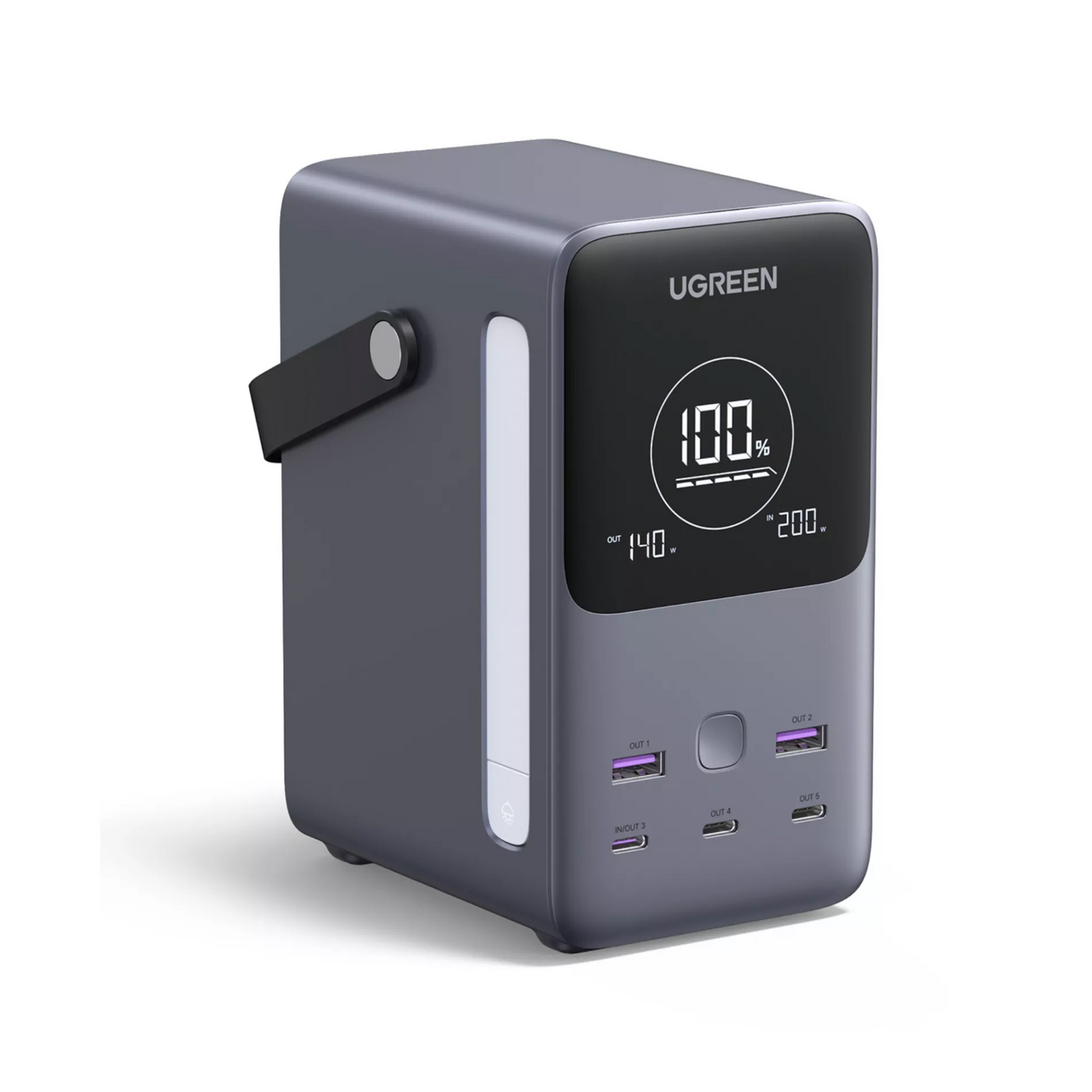 Ekstern batteri UGREEN PB770, 48000mAh, 300W, QC + PD, 2 x USB-A - 3 x USB-C, Grå, Reseglet