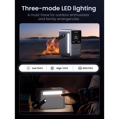 Ekstern batteri UGREEN PB770, 48000mAh, 300W, QC + PD, 2 x USB-A - 3 x USB-C, Grå, Reseglet