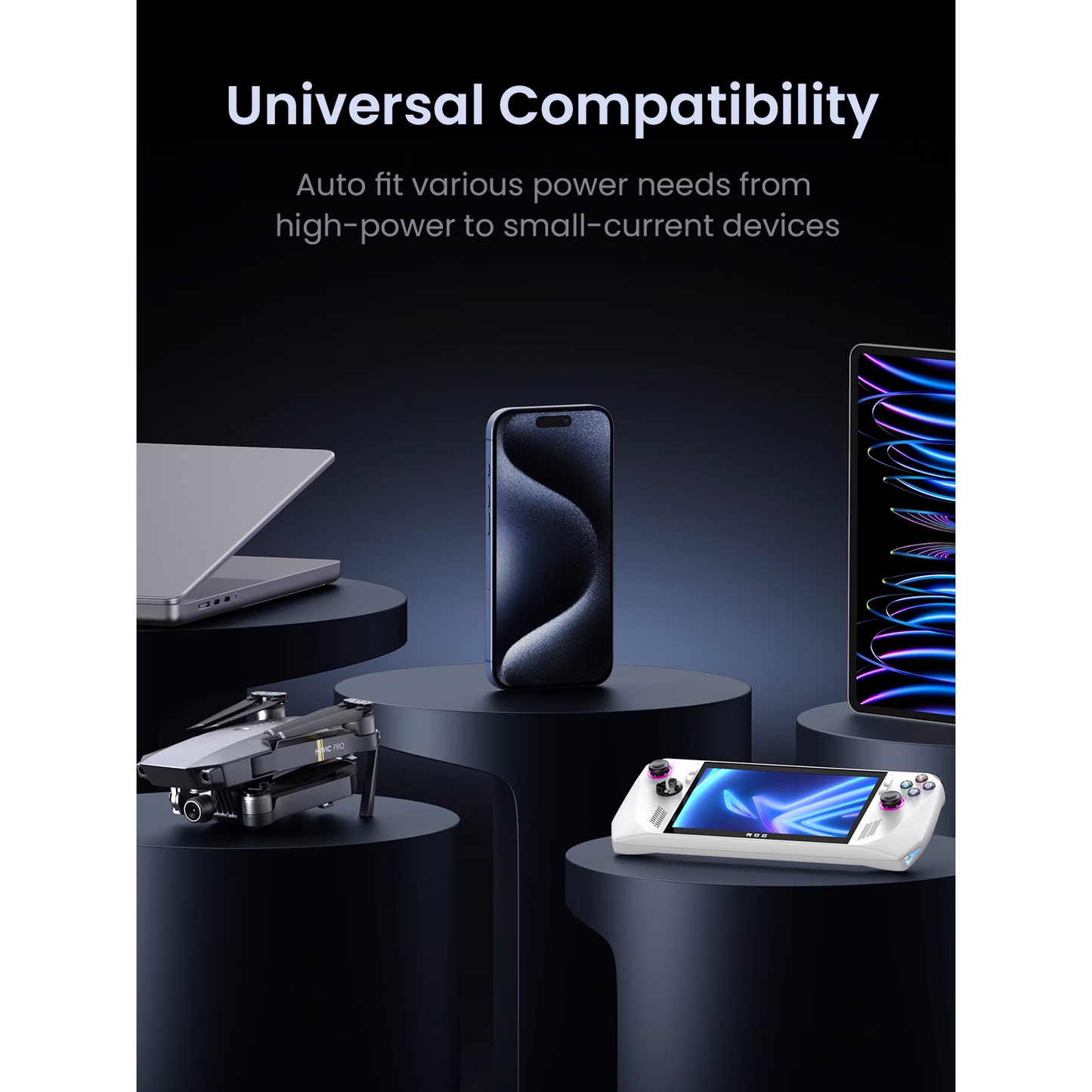 Ekstern batteri UGREEN PB770, 48000mAh, 300W, QC + PD, 2 x USB-A - 3 x USB-C, Grå, Reseglet