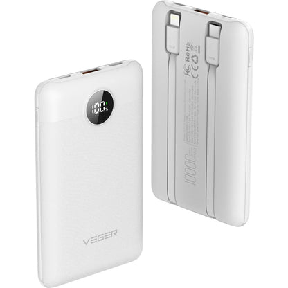 Ekstern batteri Veger C11C, 10000mAh, 22.5W, QC + PD, 1 x Lightning - 1 x USB-A - 2 x USB-C, Hvit