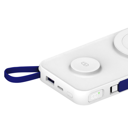 Ekstern trådløs batteri 3MK PastelUp, 10000mAh, 22.5W, QC + PD + FQI, 1 x USB-A - 1 x USB-C - 2 x QI, Hvit