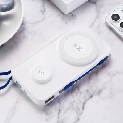 Ekstern trådløs batteri 3MK PastelUp, 10000mAh, 22.5W, QC + PD + FQI, 1 x USB-A - 1 x USB-C - 2 x QI, Hvit