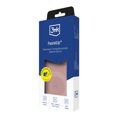 Ekstern trådløs batteri 3MK PastelUp, 10000mAh, 22.5W, QC + PD + FQI, 1 x USB-A - 1 x USB-C - 2 x QI, Rosa