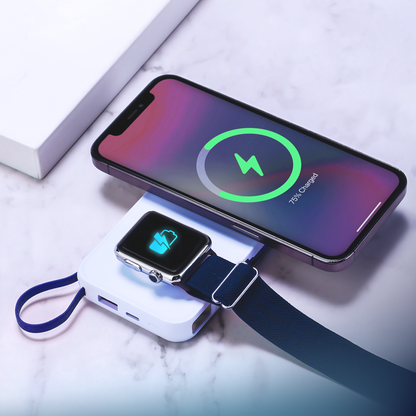 Ekstern trådløs batteri 3MK PastelUp, 10000mAh, 22.5W, QC + PD + FQI, 1 x USB-A - 1 x USB-C - 2 x QI, Hvit
