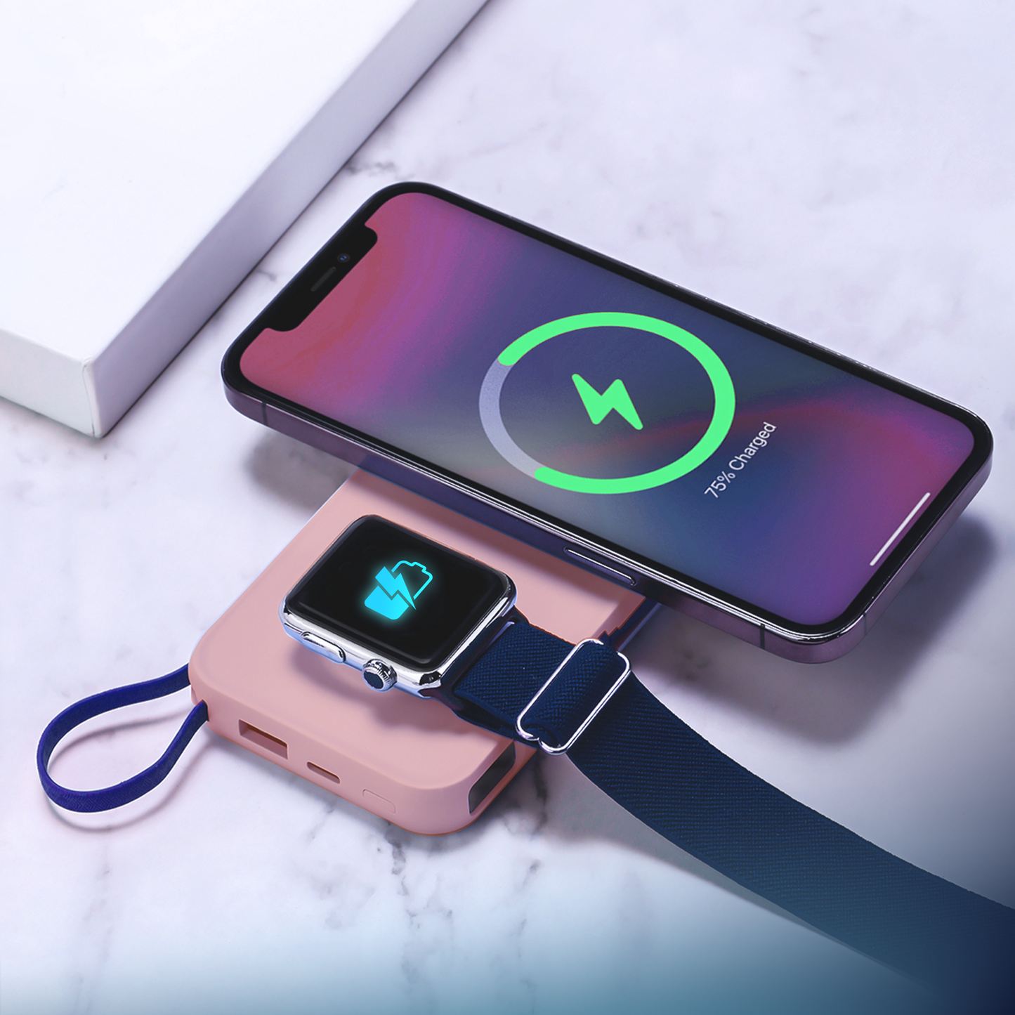 Ekstern trådløs batteri 3MK PastelUp, 10000mAh, 22.5W, QC + PD + FQI, 1 x USB-A - 1 x USB-C - 2 x QI, Rosa