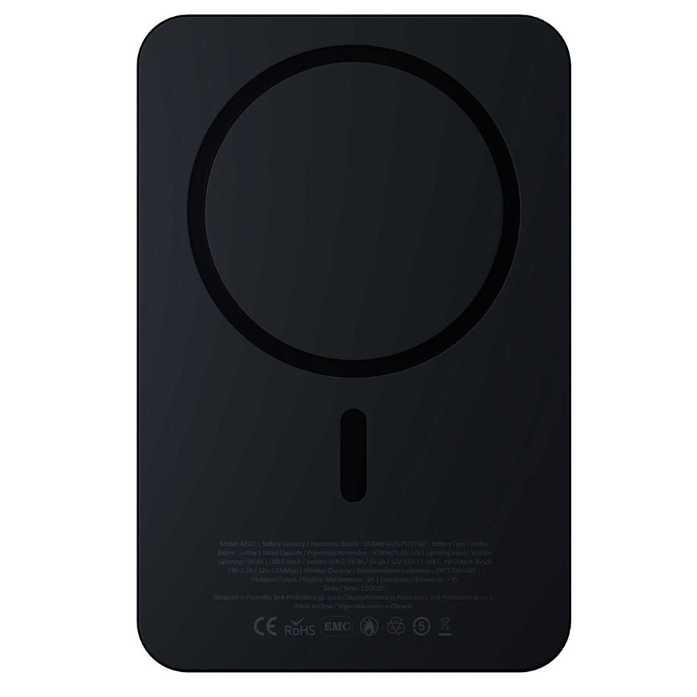 Ekstern trådløs batteri 3MK MagSynergy Ni+, 5000mAh, 22.5W, PD + FQI, 1 x QI - 1 x USB-C, Svart