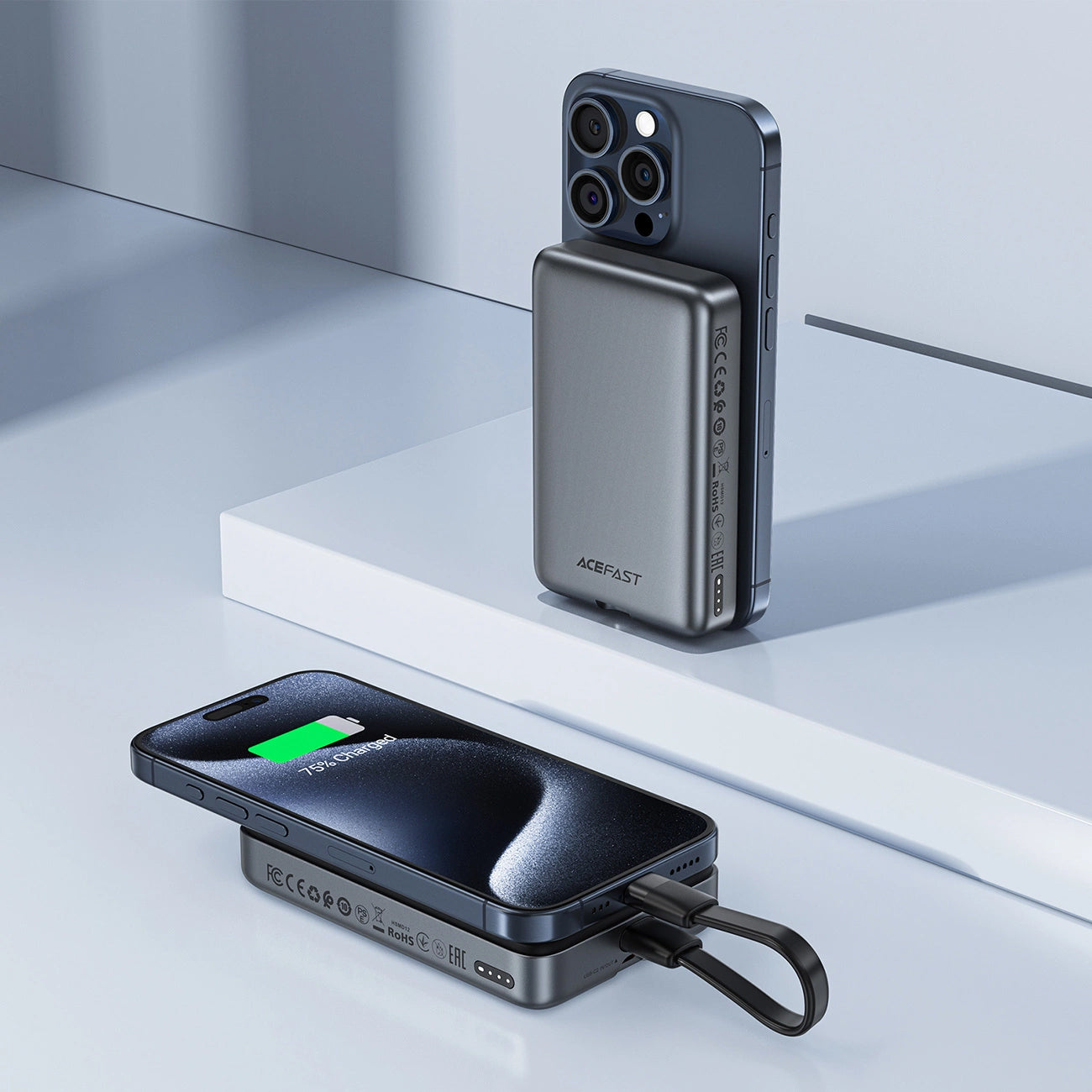 Ekstern trådløs batteri Acefast M10, 10000mAh, 30W, PD + FQI, 1 x QI - 2 x USB-C, Svart