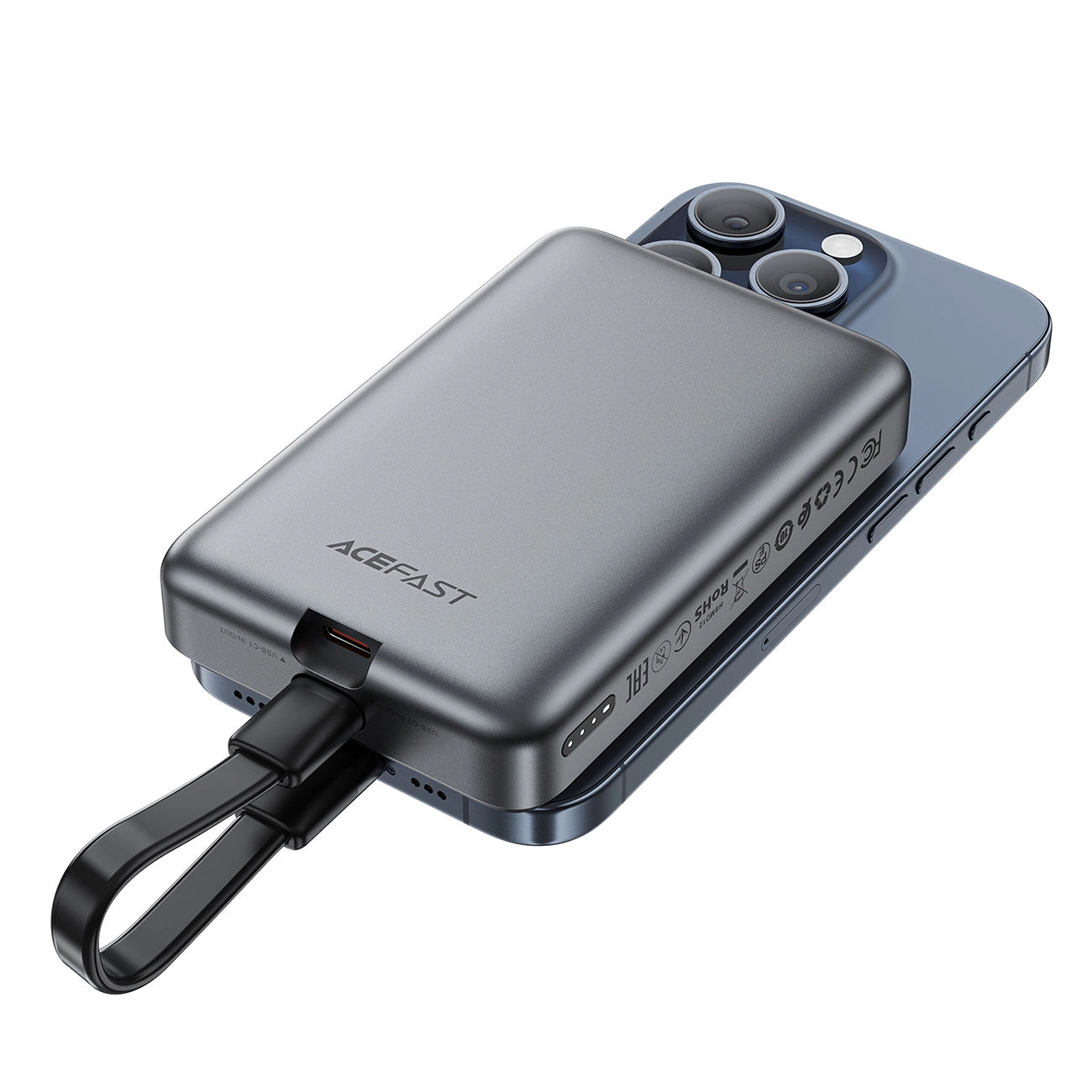 Ekstern trådløs batteri Acefast M10, 10000mAh, 30W, PD + FQI, 1 x QI - 2 x USB-C, Svart