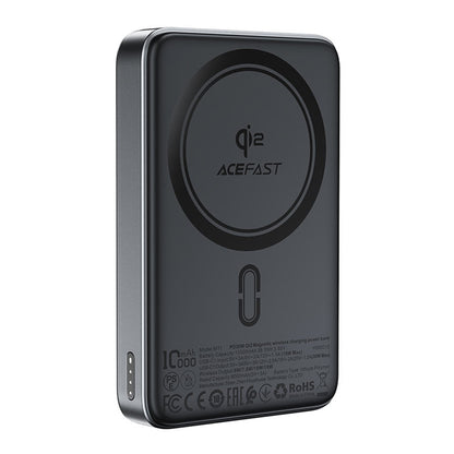 Trådløst Eksternt Batteri Acefast M11, 10000mAh, 30W, PD + FQI, 1 x QI - 1 x USB-C, Svart