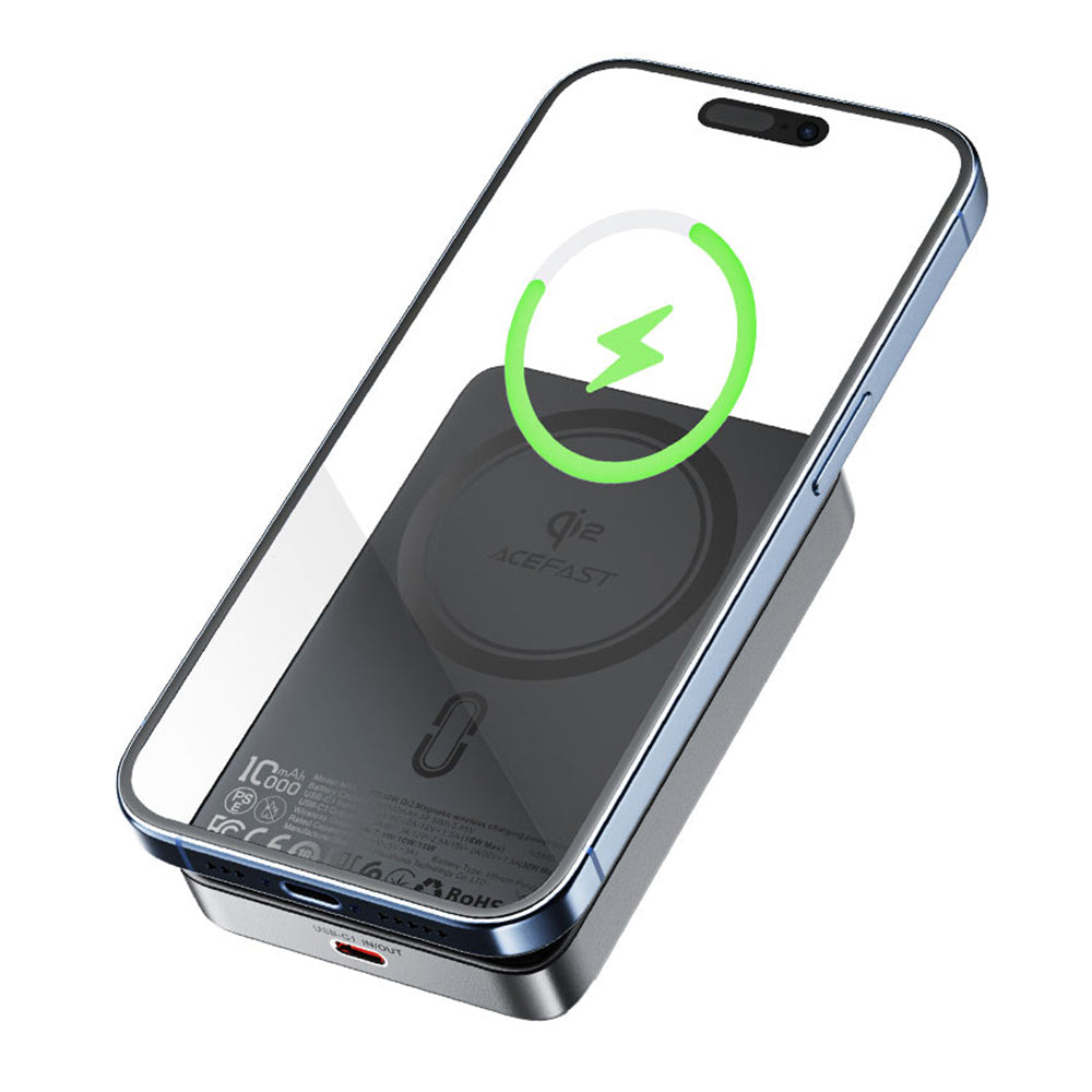 Trådløst Eksternt Batteri Acefast M11, 10000mAh, 30W, PD + FQI, 1 x QI - 1 x USB-C, Svart