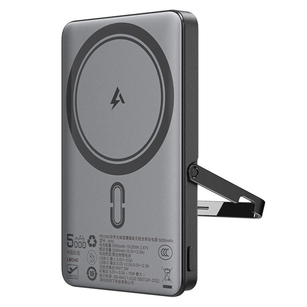 Trådløst Eksternt Batteri Acefast M16, 5000mAh, 18W, PD + FQI, 1 x QI - 1 x USB-C, Svart