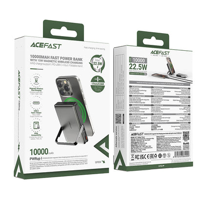 Trådløs Ekstern Batteri Acefast M17, 10000mAh, 22.5W, PD + FQI, 1 x QI - 1 x USB-C, Svart