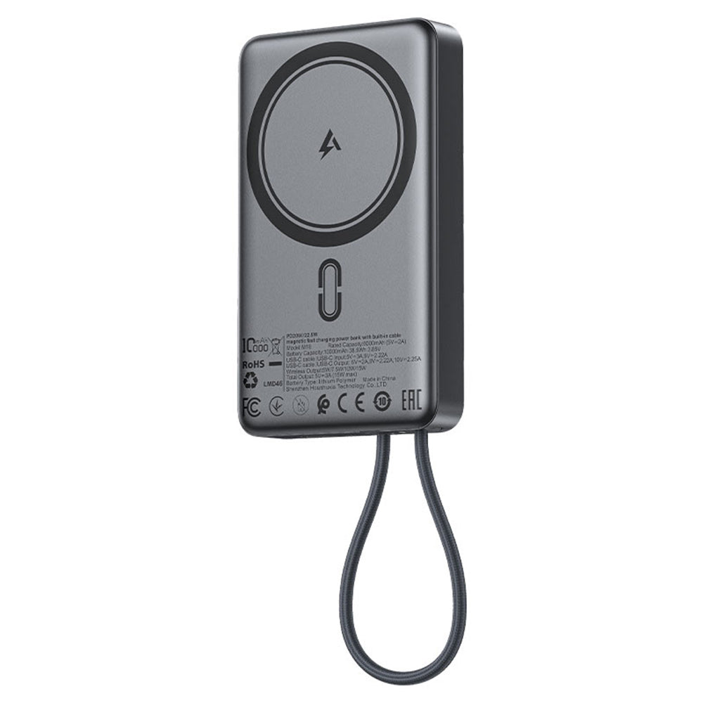 Trådløs Ekstern Batteri Acefast M18, 10000mAh, 22.5W, PD + FQI, 1 x QI - 2 x USB-C, Svart