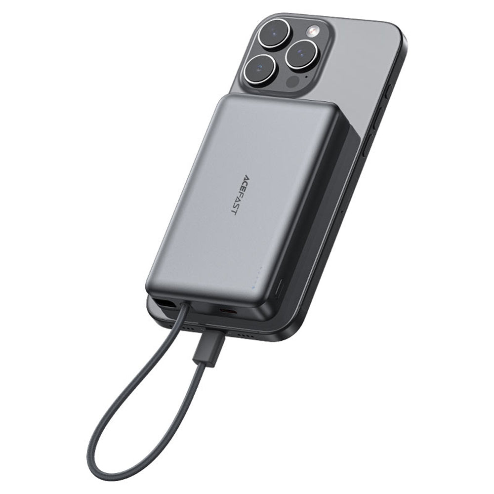 Trådløs Ekstern Batteri Acefast M18, 10000mAh, 22.5W, PD + FQI, 1 x QI - 2 x USB-C, Svart