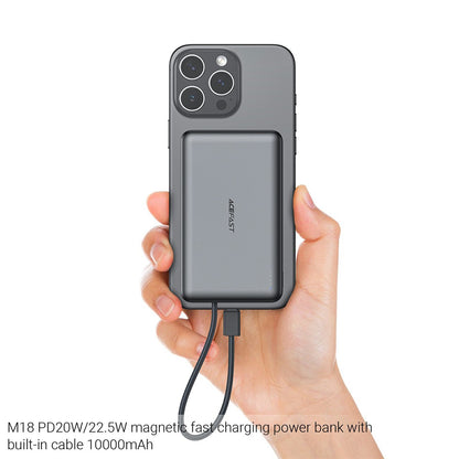 Trådløs Ekstern Batteri Acefast M18, 10000mAh, 22.5W, PD + FQI, 1 x QI - 2 x USB-C, Svart
