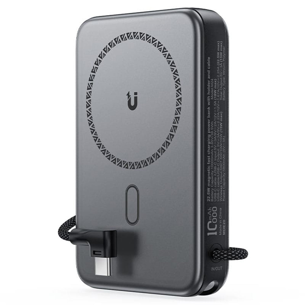 Ekstern trådløs batteri Acefast M24, 10000mAh, 22.5W, PD + FQI, 1 x QI - 2 x USB-C, Grå