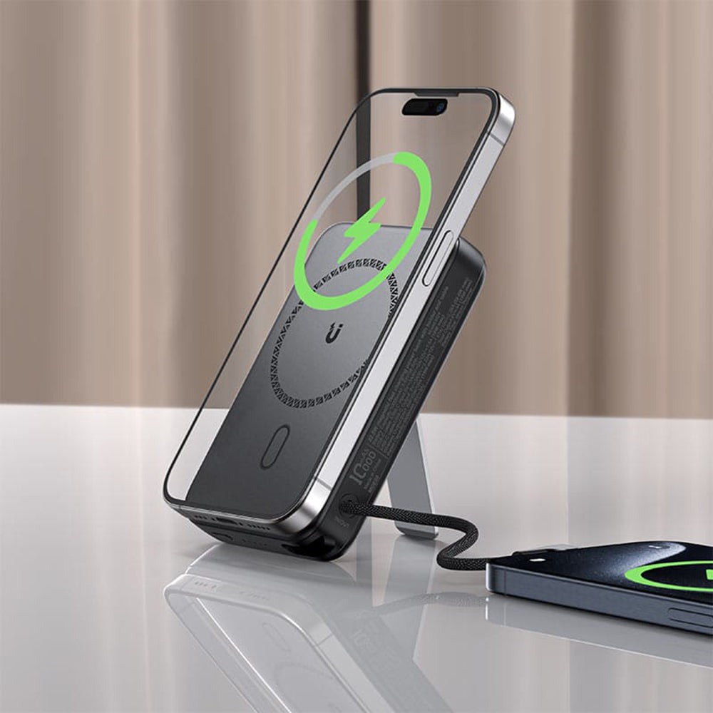 Ekstern trådløs batteri Acefast M24, 10000mAh, 22.5W, PD + FQI, 1 x QI - 2 x USB-C, Grå