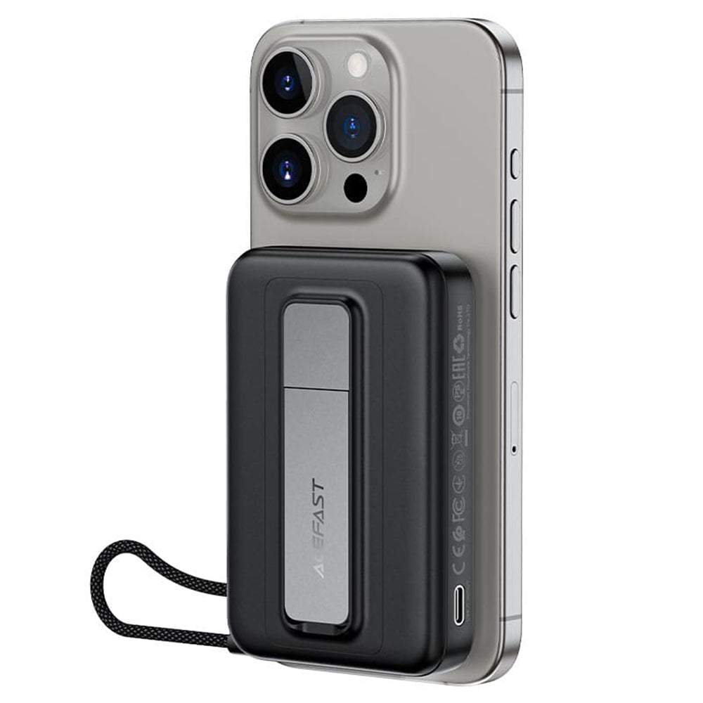 Ekstern trådløs batteri Acefast M24, 10000mAh, 22.5W, PD + FQI, 1 x QI - 2 x USB-C, Grå