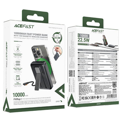 Ekstern trådløs batteri Acefast M24, 10000mAh, 22.5W, PD + FQI, 1 x QI - 2 x USB-C, Grå