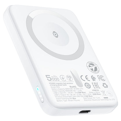 Ekstern trådløs batteri Acefast M25, 5000mAh, 20W, PD + FQI, 1 x QI - 1 x USB-C, Hvit