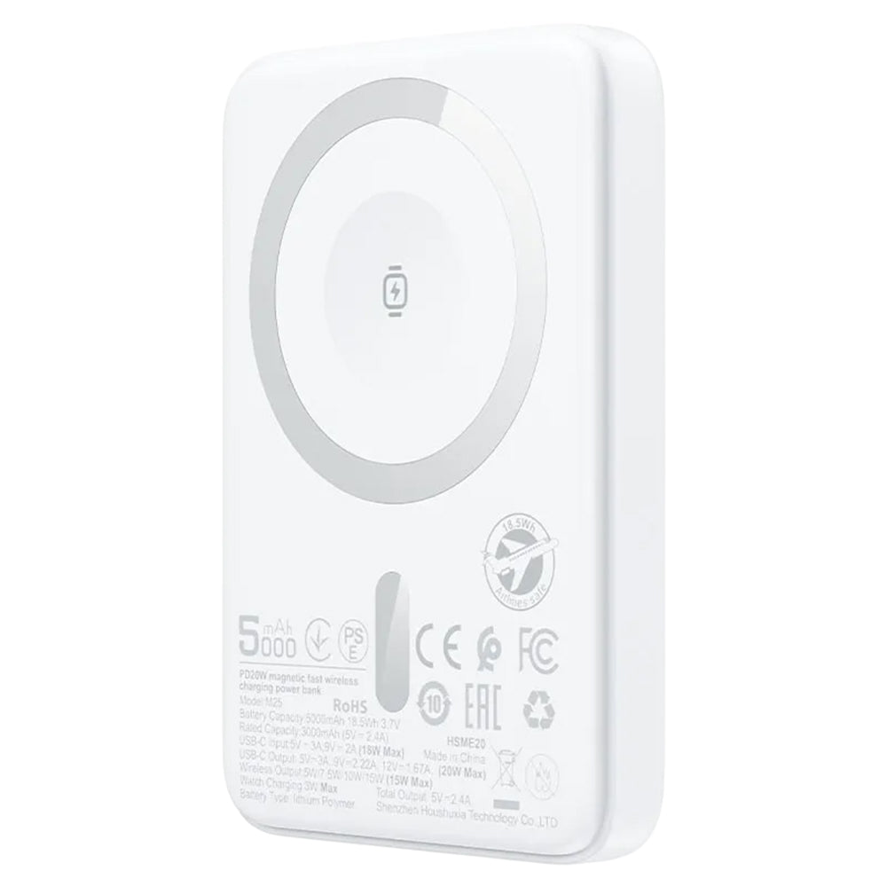 Ekstern trådløs batteri Acefast M25, 5000mAh, 20W, PD + FQI, 1 x QI - 1 x USB-C, Hvit