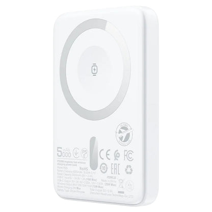 Ekstern trådløs batteri Acefast M25, 5000mAh, 20W, PD + FQI, 1 x QI - 1 x USB-C, Hvit