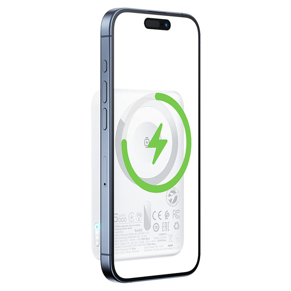 Ekstern trådløs batteri Acefast M25, 5000mAh, 20W, PD + FQI, 1 x QI - 1 x USB-C, Hvit