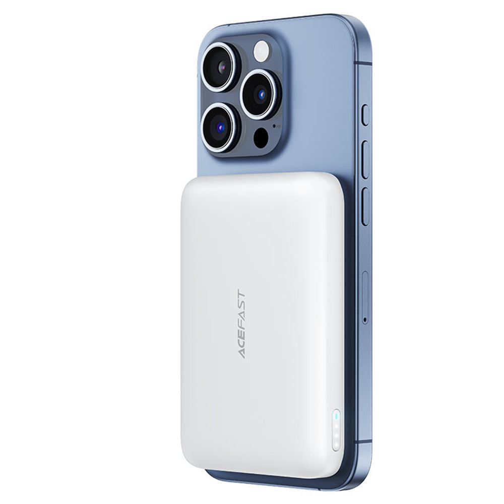 Ekstern trådløs batteri Acefast M25, 5000mAh, 20W, PD + FQI, 1 x QI - 1 x USB-C, Hvit