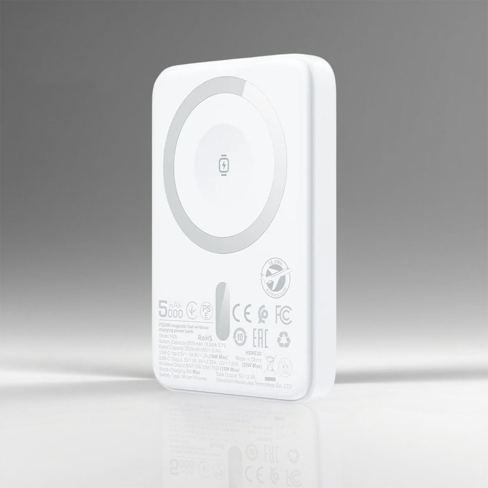 Ekstern trådløs batteri Acefast M25, 5000mAh, 20W, PD + FQI, 1 x QI - 1 x USB-C, Hvit