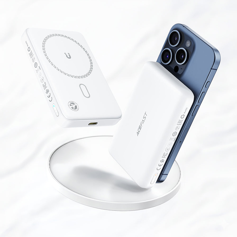 Trådløs Ekstern Batteri Acefast M26, 10000mAh, 20W, PD + FQI, 1 x QI - 1 x USB-C, Hvit