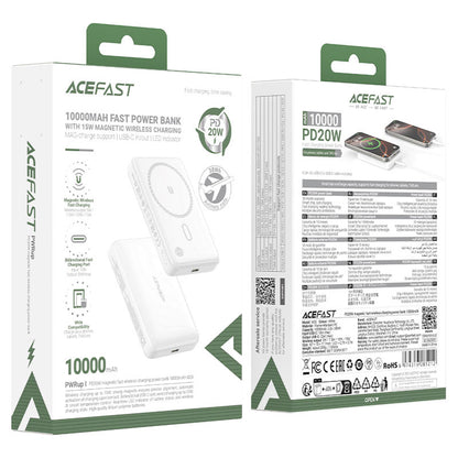 Trådløs Ekstern Batteri Acefast M26, 10000mAh, 20W, PD + FQI, 1 x QI - 1 x USB-C, Hvit