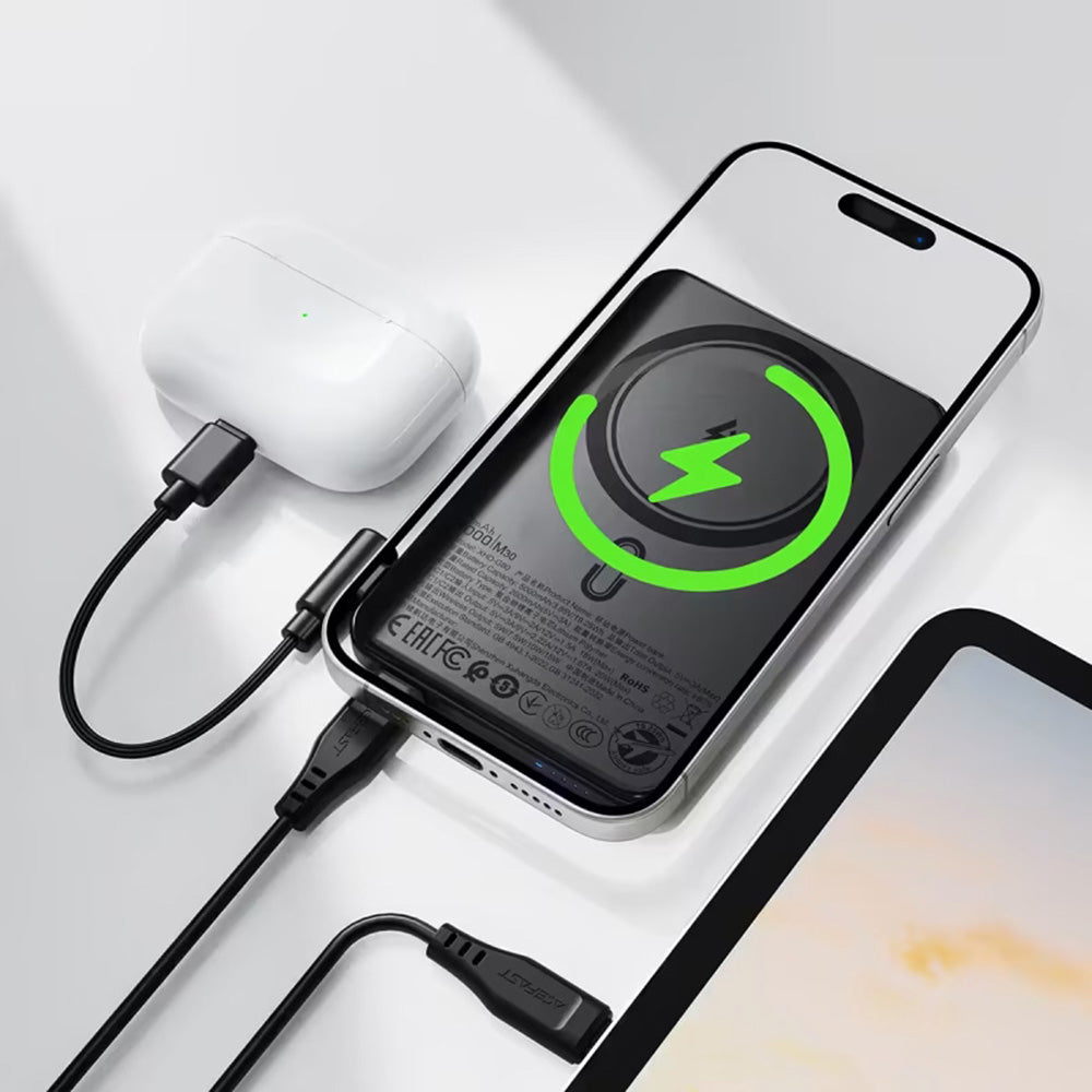 Ekstern trådløs batteri Acefast M30, 5000mAh, 20W, PD + FQI, 1 x QI - 2 x USB-C, Svart