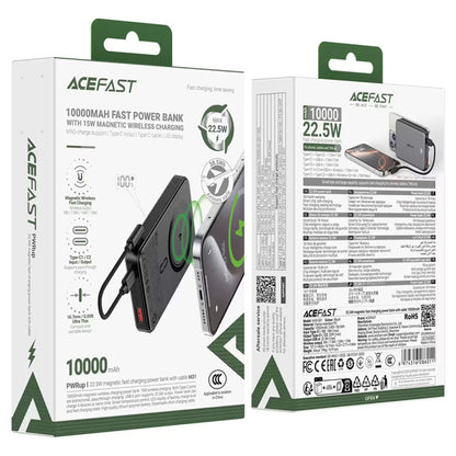 Ekstern trådløs batteri Acefast M31, 10000mAh, 22.5W, QC + PD + FQI, 1 x QI - 1 x USB-A - 2 x USB-C, Svart