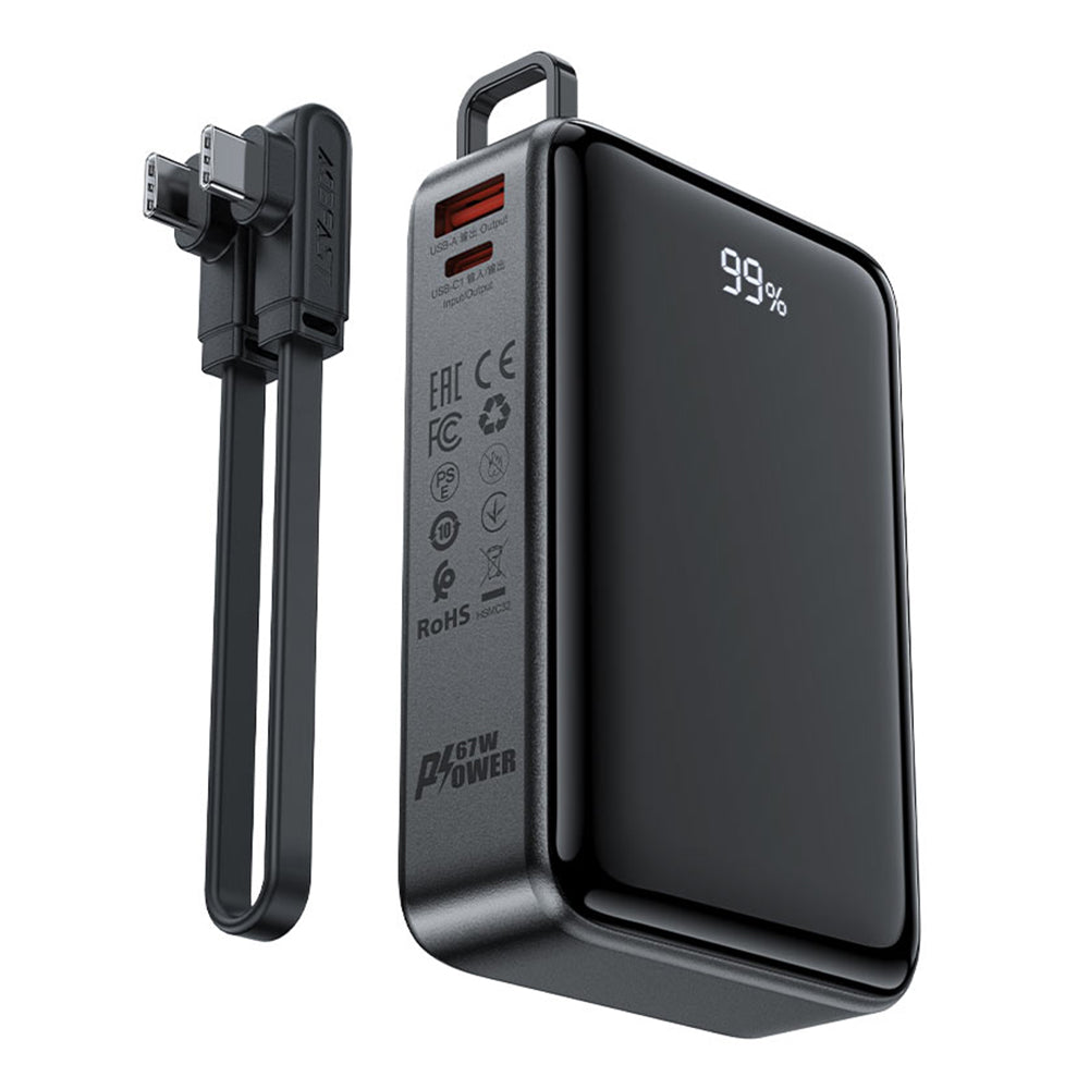 Ekstern batteri Acefast M4, 20000mAh, 67W, PD, 1 x USB-A - 2 x USB-C, Svart