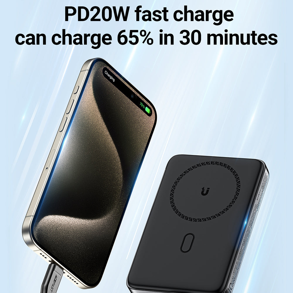 Trådløst Eksternt Batteri Acefast M6, 10000mAh, 20W, PD + FQI, 1 x QI - 1 x USB-C, Svart