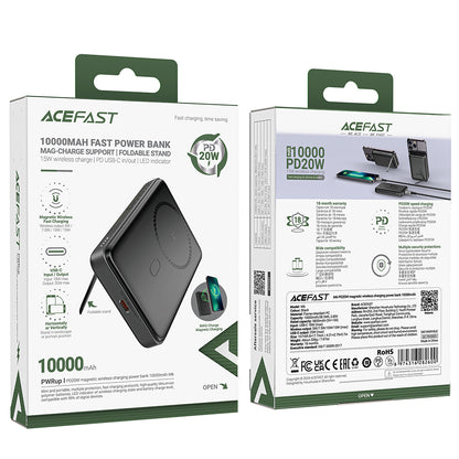 Trådløst Eksternt Batteri Acefast M6, 10000mAh, 20W, PD + FQI, 1 x QI - 1 x USB-C, Svart