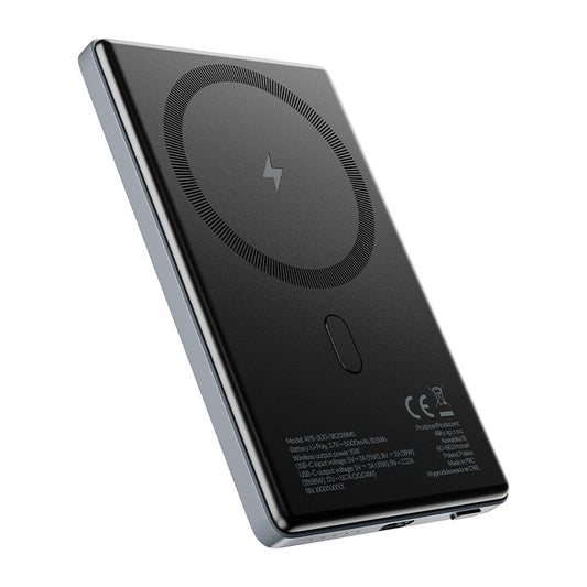 Ekstern trådløs batteri Allity. APB-300, 5000mAh, 20W, PD + QC, 1 x QI - 1 x USB-C, Grå