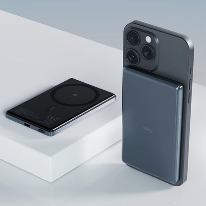 Ekstern trådløs batteri Allity. APB-300, 5000mAh, 20W, PD + QC, 1 x QI - 1 x USB-C, Grå