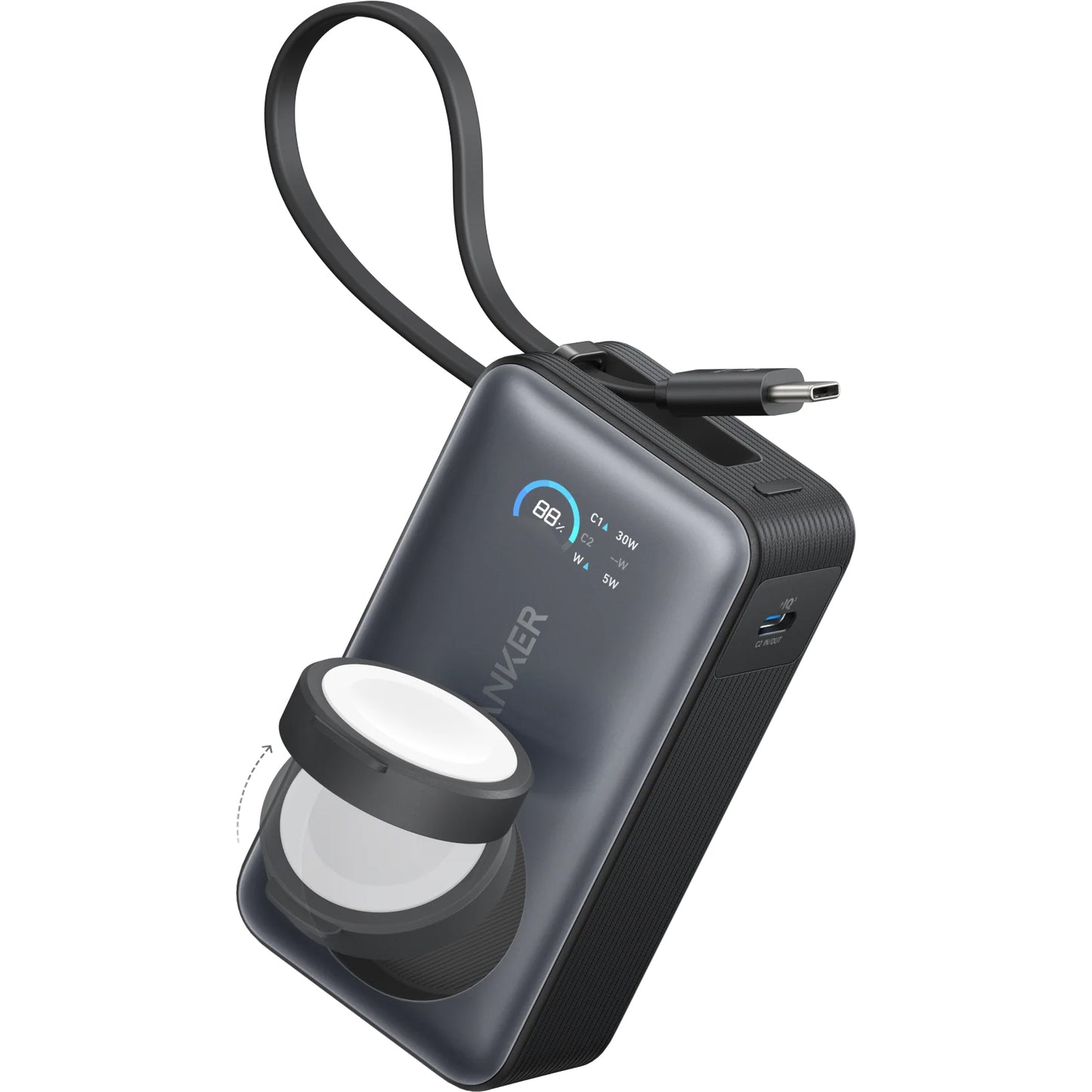 Ekstern trådløs batteri Anker MagGo, 10000mAh, 35W, PD + QI, 1 x QI - 2 x USB-C, Svart A1657H11