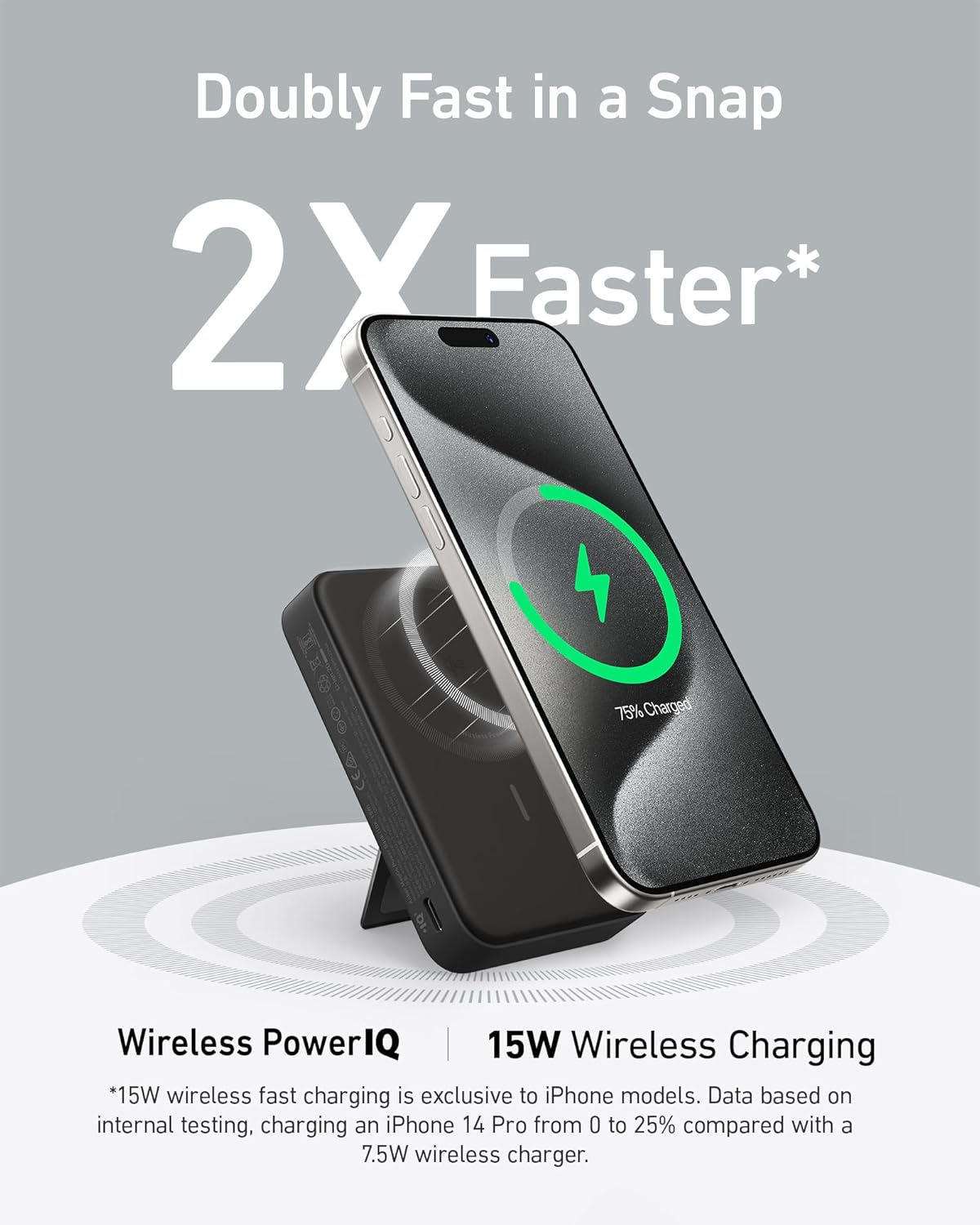 Ekstern trådløs batteri Anker MagGo, 10000mAh, 27W, PD + FQI, 1 x QI - 1 x USB-C, Svart A1654011