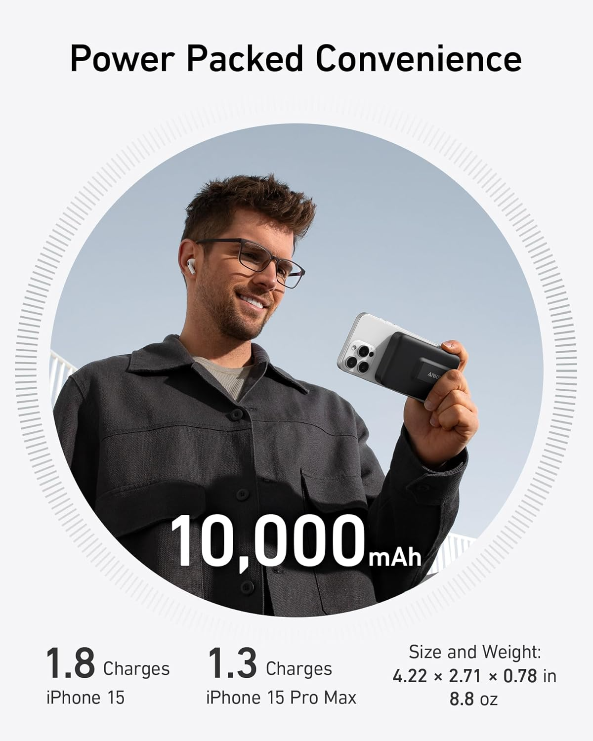 Ekstern trådløs batteri Anker MagGo, 10000mAh, 27W, PD + FQI, 1 x QI - 1 x USB-C, Svart A1654011