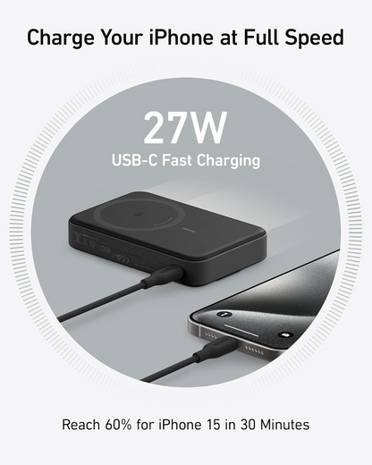 Ekstern trådløs batteri Anker MagGo, 10000mAh, 27W, PD + FQI, 1 x QI - 1 x USB-C, Svart A1654011