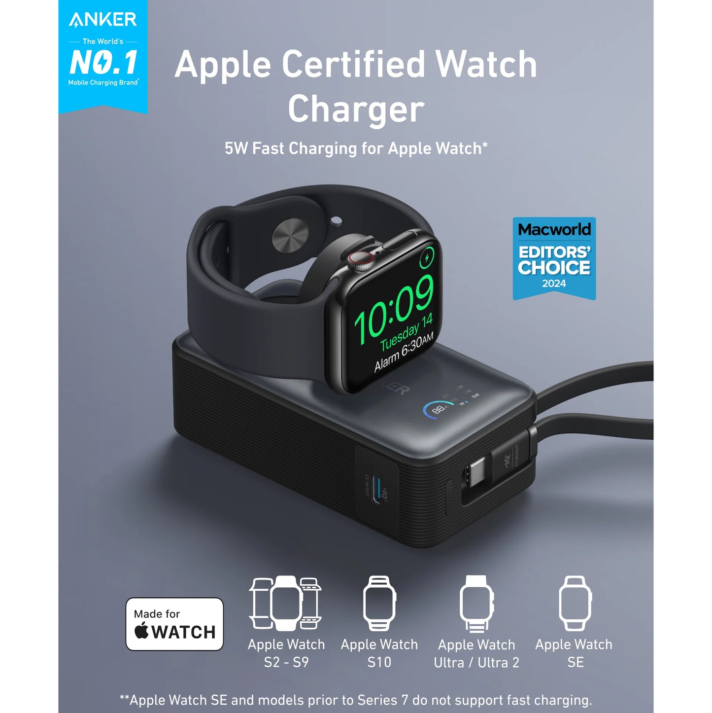 Ekstern trådløs batteri Anker MagGo, 10000mAh, 35W, PD + QI, 1 x QI - 2 x USB-C, Svart A1657H11